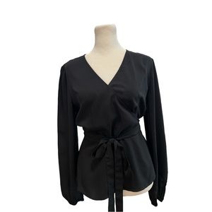 Gap black tie belt wrap blouse size medium